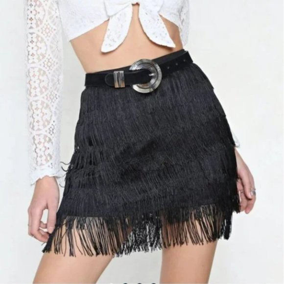 Nasty Gal Dresses & Skirts - Black Fringe Mini Skirt (EUC) - NASTY GAL (L) ❧